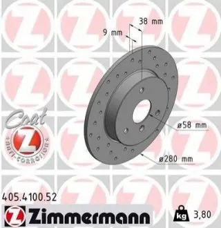 Диск гальмівний (передній) Smart Fortwo 0.8/1.0 CDi 07- (280x9.6) ZIMMERMANN 405410052