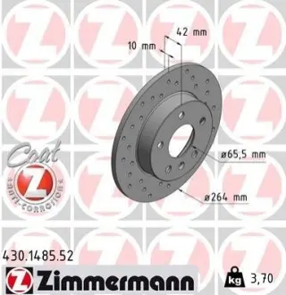 Диск гальмівний (задній) Opel Astra G/H 98-/Meriva A/B 03-/Zafira A/B 99- (264x10) ZIMMERMANN 430148552