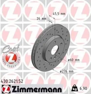 Диск гальмівний (передній) Opel Astra H/J 06- (276x26) ZIMMERMANN 430262152 Купити в Україні