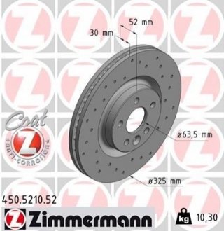 Диск гальмівний SPORT Z - 450.5210.52 (LR059122, J9C2136) ZIMMERMANN 450521052