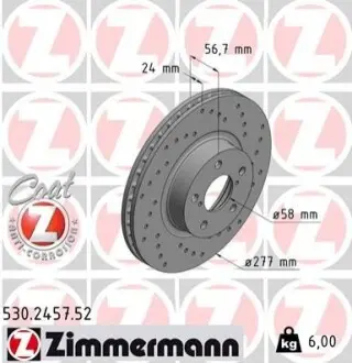 Диск гальмівний (передній) Subaru Forester/Impreza/Legacy/Outback 97- (277x24) (вент.) ZIMMERMANN 530245752