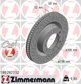 Диск гальмівний (передній) Toyota Land Cruiser 200/ Prado 08- (338x32) ZIMMERMANN 590282752 Купити в Україні