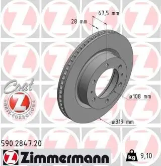 Диск гальмівний (передній) Toyota FJ Cruiser 4.0 4WD 05-18 (319x28) ZIMMERMANN 590284720 Купити в Україні