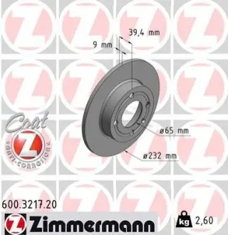 Тормозной диск ZIMMERMANN 600321720