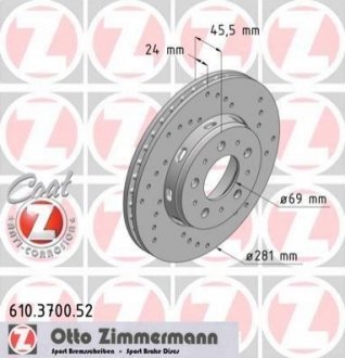 Гальмівний диск ZIMMERMANN 610370052 (фото 1)