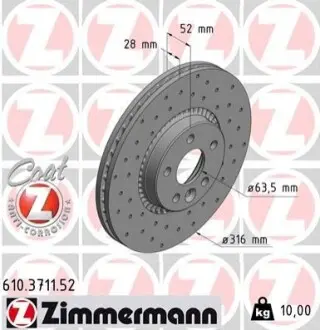 Диск тормозной ZIMMERMANN 610.3711.52 Купить в Украине